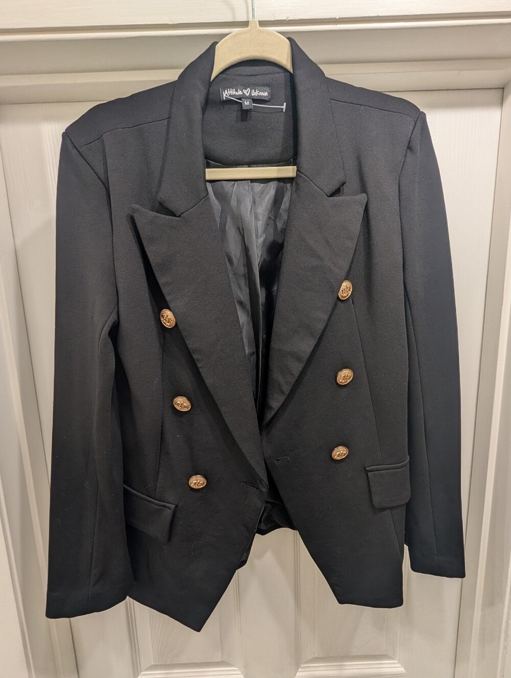 Attitude Unknown Black Gold Button Blazer Size M | Like New